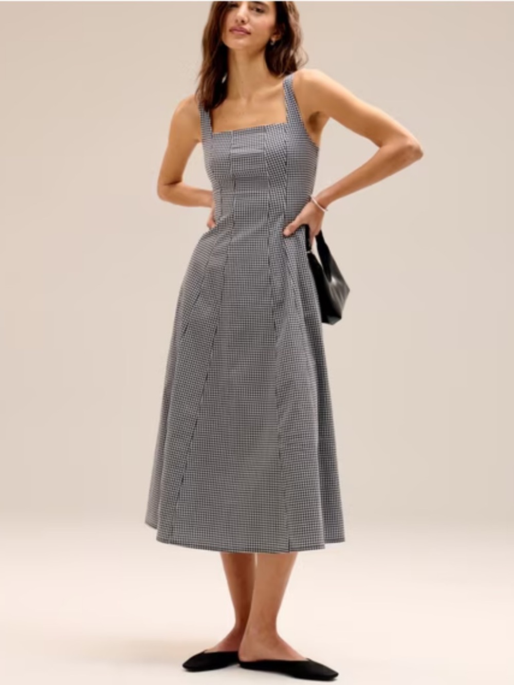 Abercrombie & Fitch Mila Stretch Midi Dress in Black White Gingham XXLP $110
